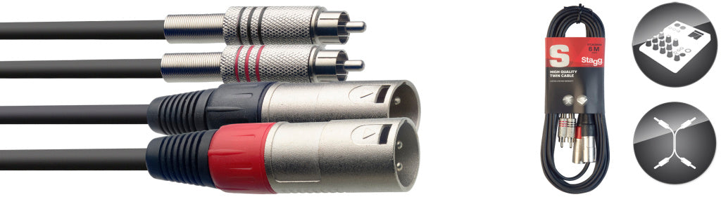 STC6CMXM 6M/20Ft Twin Cable Rcam-Xlrm