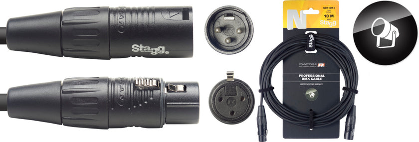 NDX10R-3 10M/33F Dmx Dl Xlrf-Xlrm 3P Bk