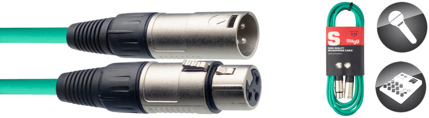 SMC3CGR 3M/10F Green Mic Cbl Xlrf-Xlrm
