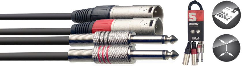 STC3PXM 3M/10Ft Twin Cable Plug-Xlrm