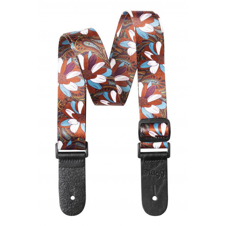 STEUKEFLOWBRW Terylen Uke Strap Flower Brown